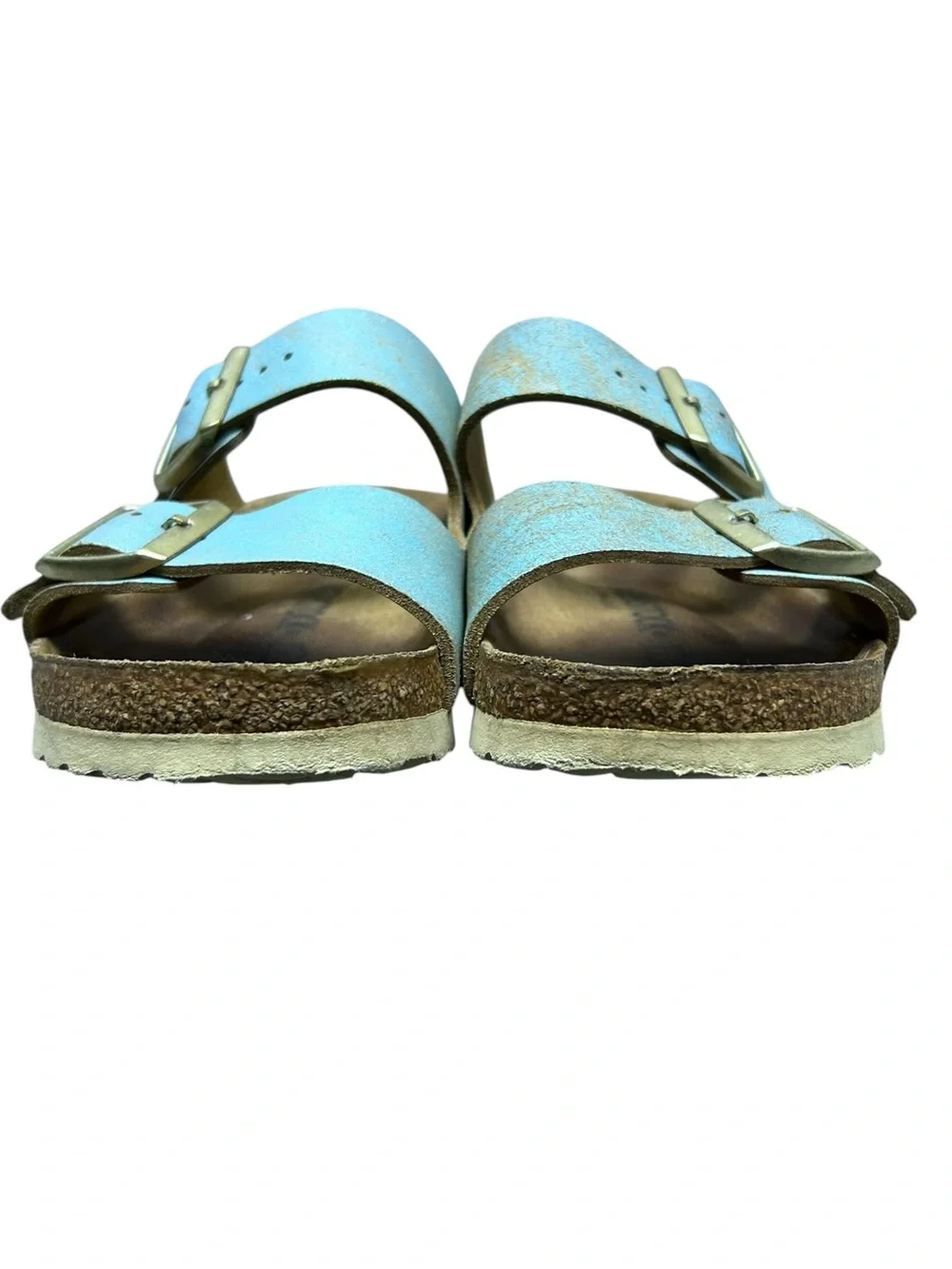 Birkenstock Womens Arizona Washed Metallic Aqua Suede Slides Sandals 38 EU/ 7 US
